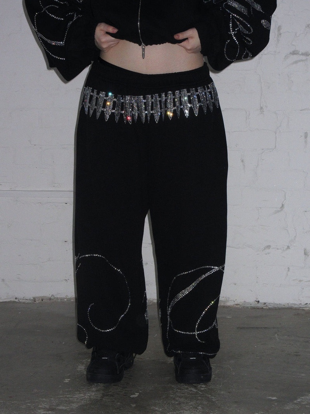 Named Collective Size M Enemy Rhinestone Sweatpants in Black Logo Bullet Design